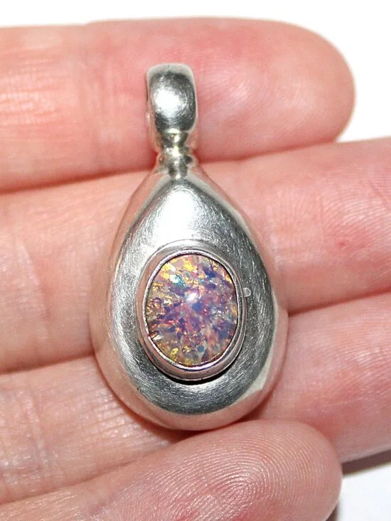 Vintage Sterling Silver Taxco Dichroic Glass Pendant 10 Grams - Picture 5 of 5